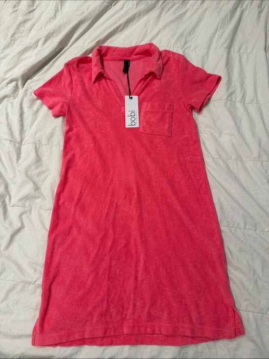 bobi Dresses & Skirts - bobi Coral Pink Terry Polo Dress with Chest Pocket